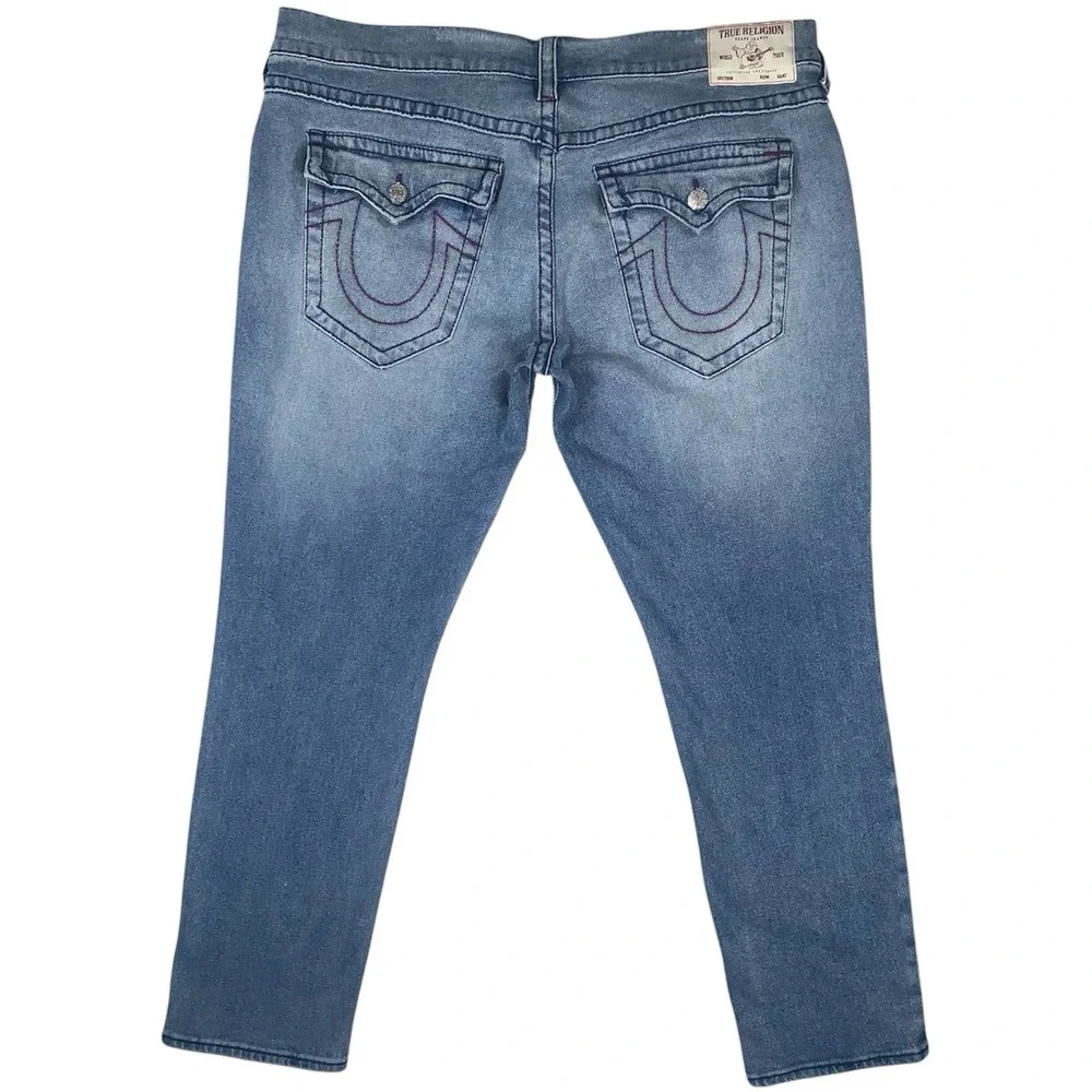 True Religion Jeans Geno Relaxed Slim Mens 42 Blue Horseshoe Stitch Y2KDenim